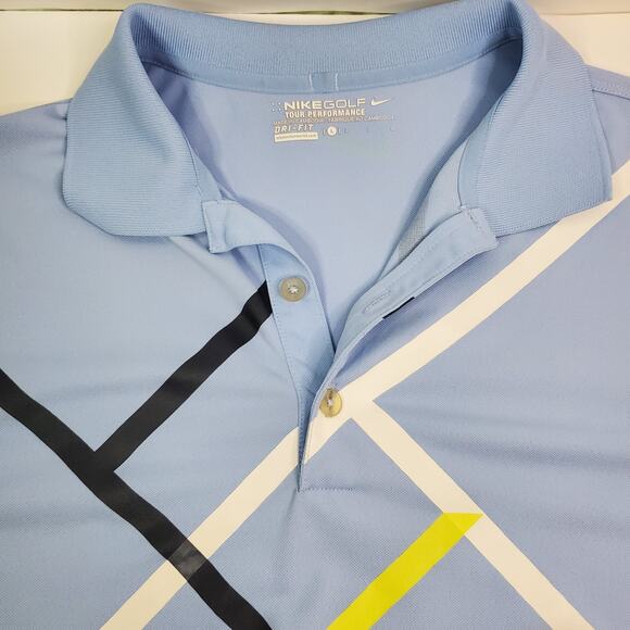 Nike Golf Tour Performance Mens L Large Dri-Fit Shirt Polo Blue White Geometric - Picture 3 of 11